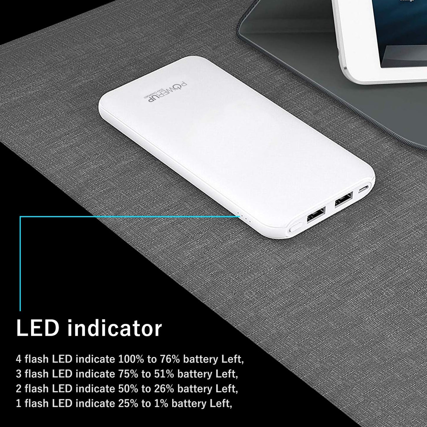 Powerup Powerpac 10000mah Power Bank With 2usb Port - White