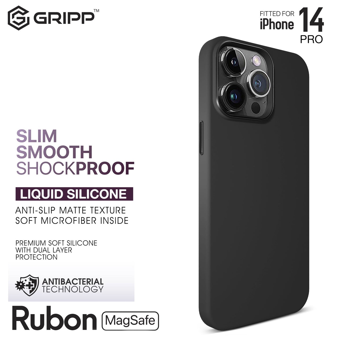 Gripp Rubon Case For Apple Iphone 14 Pro (6.1") With Magsafe - Black