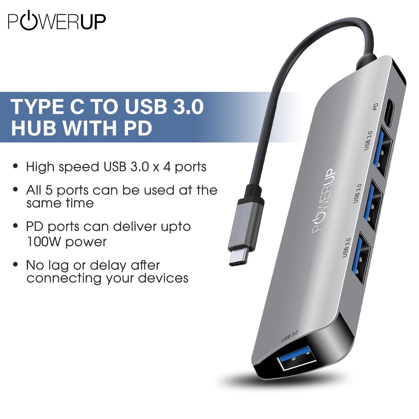 Powerup Elite Micro Usb-c Hub 5in1 (Pd-4usb)