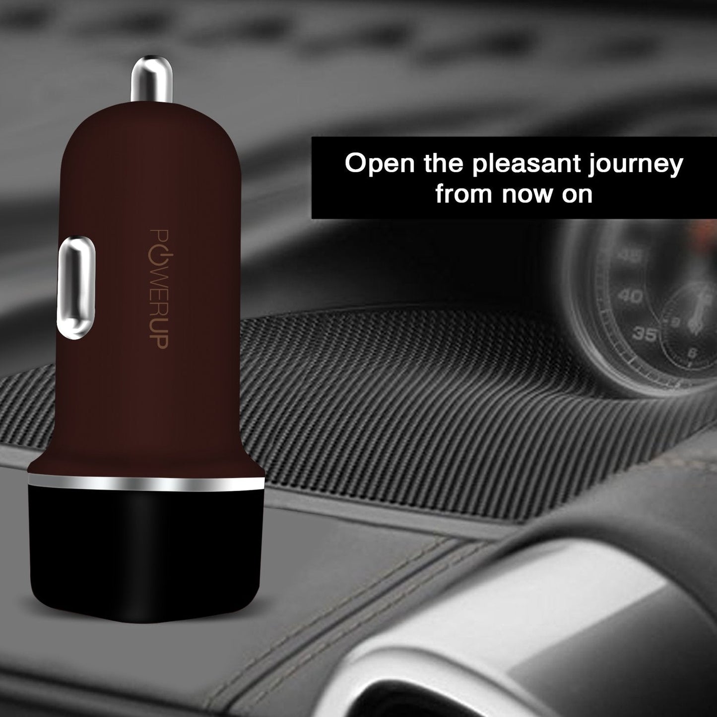 Powerup Mini Drive 3.4a Car Charger 17w 2usb Port Ultra Sleek Rubber Finish - Brown