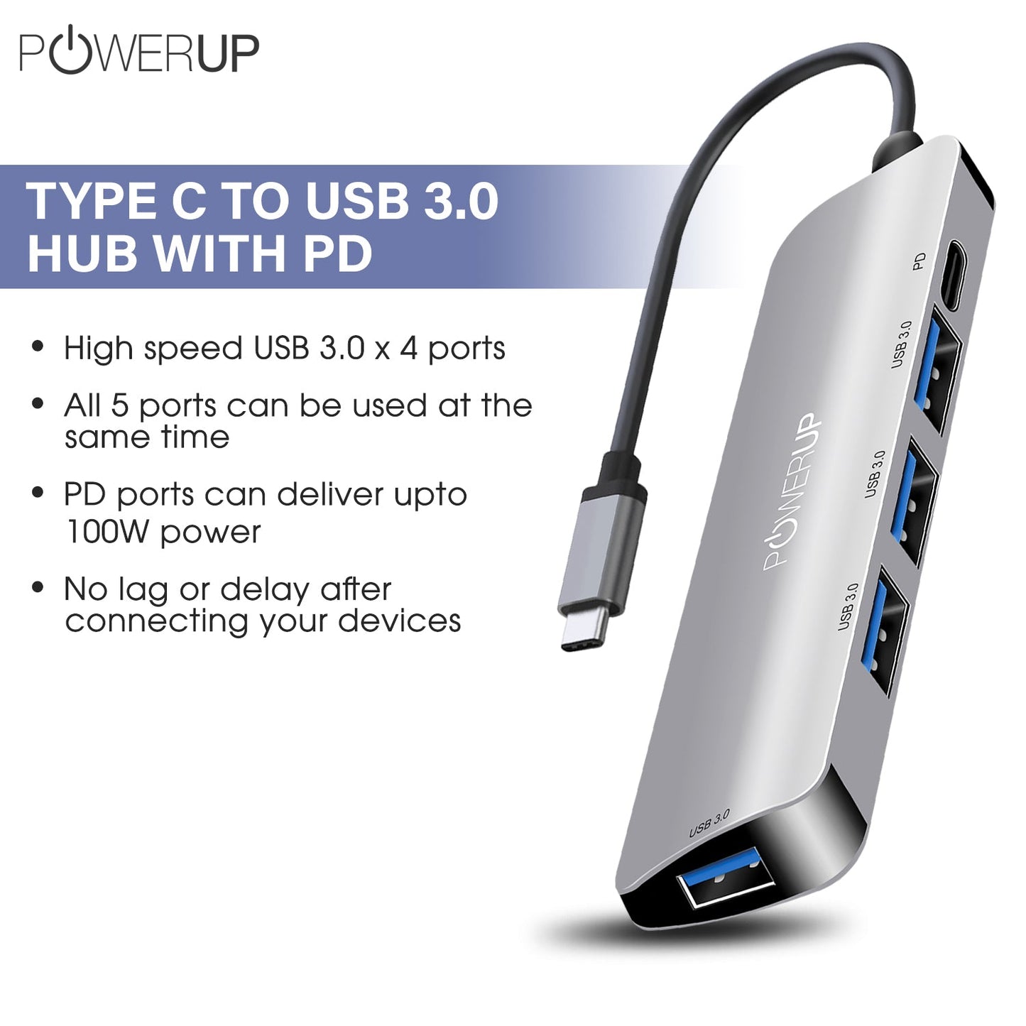 Powerup Elite Micro Usb-c Hub 5in1 (Pd-4usb)