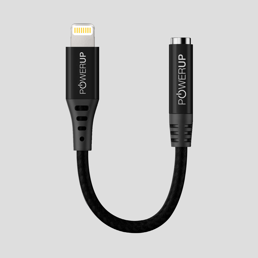 Powerup 12cm Lightning To Aux Cable - Black