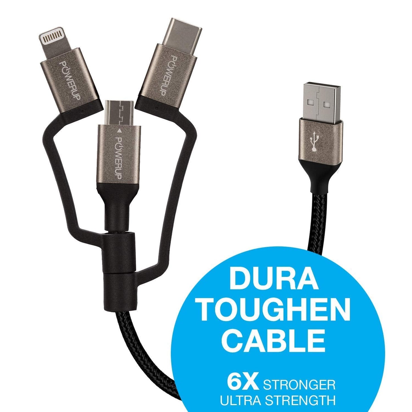 Powerup 3in1, 12cm Lenghth, 2.4a Charging & Sync Cable With 1 Years Warranty - Black