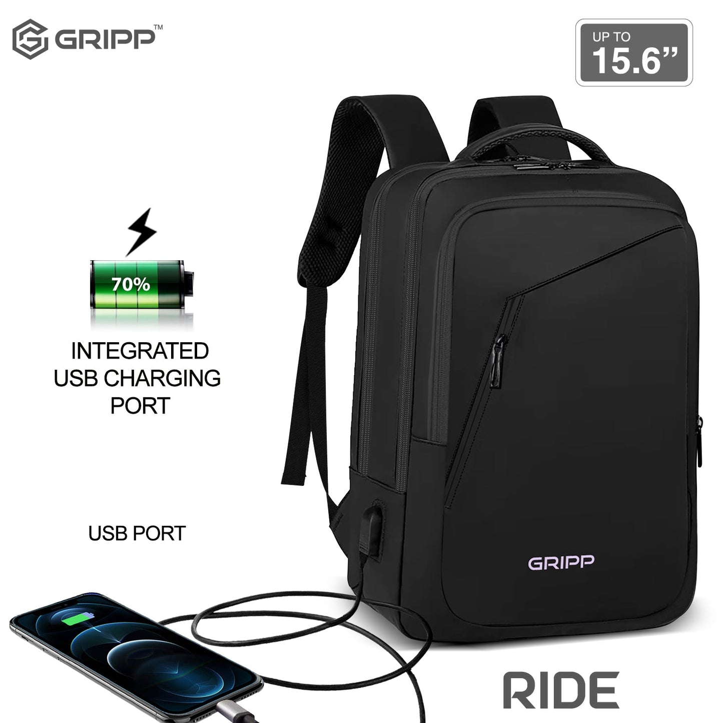 Gripp Ride Backpack Upto 15.6" For Laptop/macbook - Black