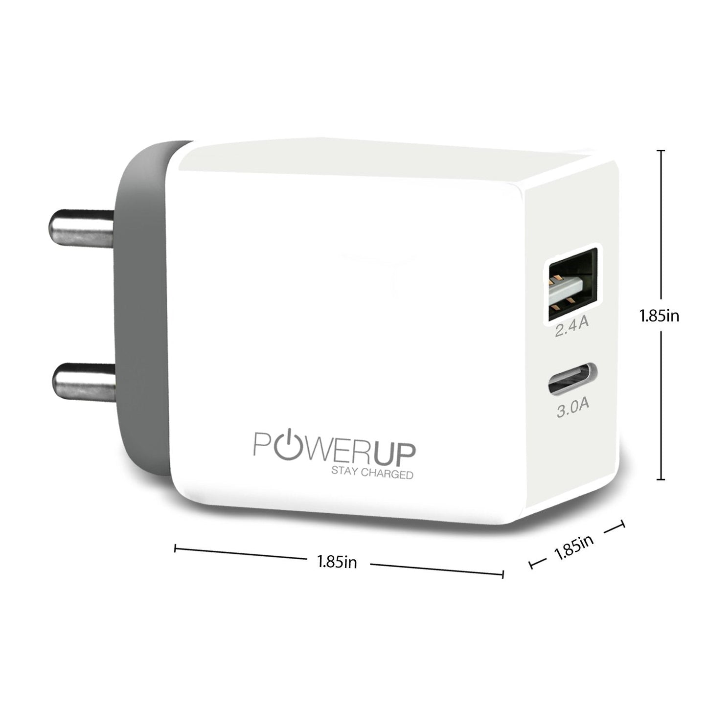 Powerup Amp 3.4a Wall Charger Usb Type-c 2.4a+type-c 3.0a Output 17w 2usb Port Ultra Smart - White