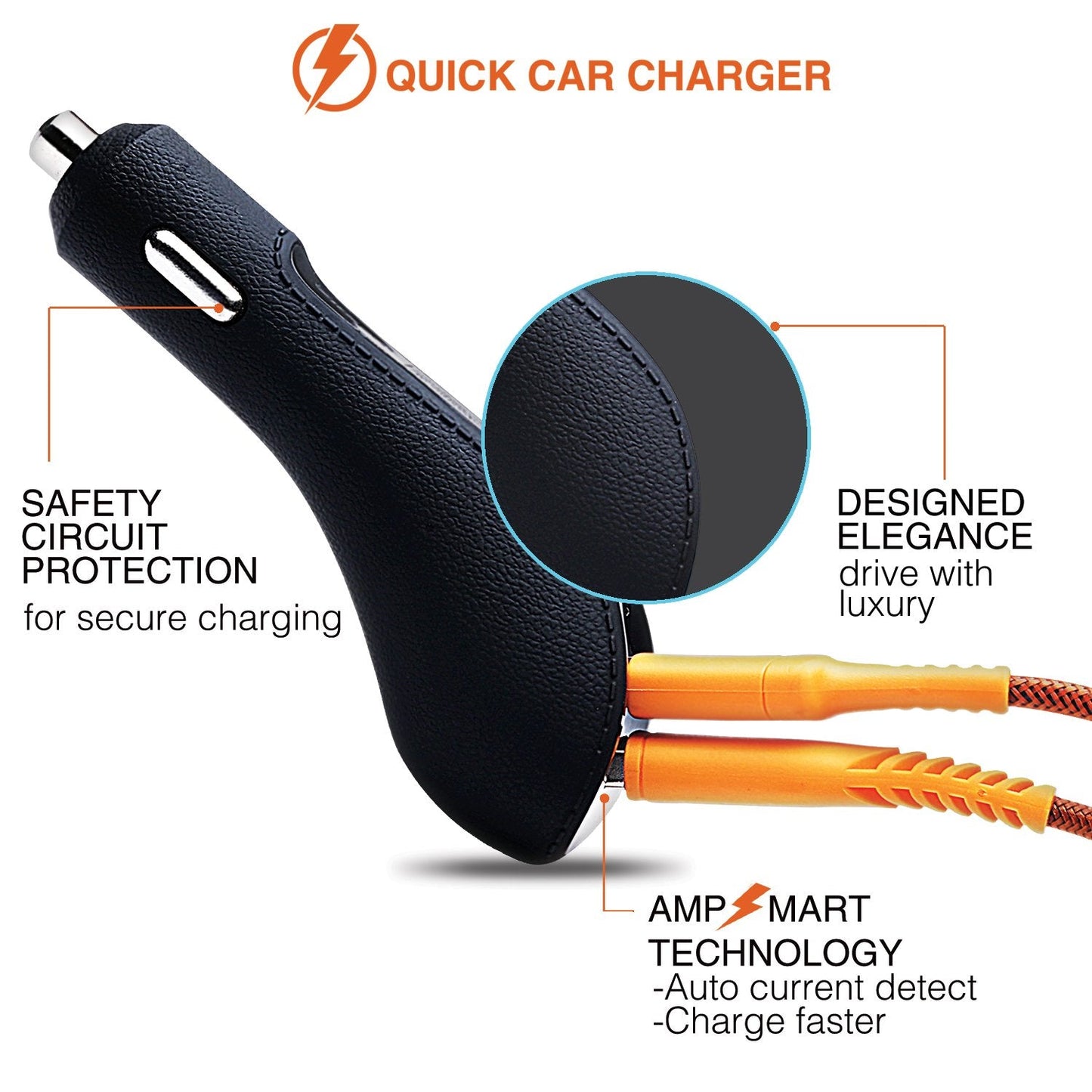 Powerup 4.8a Car Charger Fast Drive 2 Usb Port Ultra Smart - Black