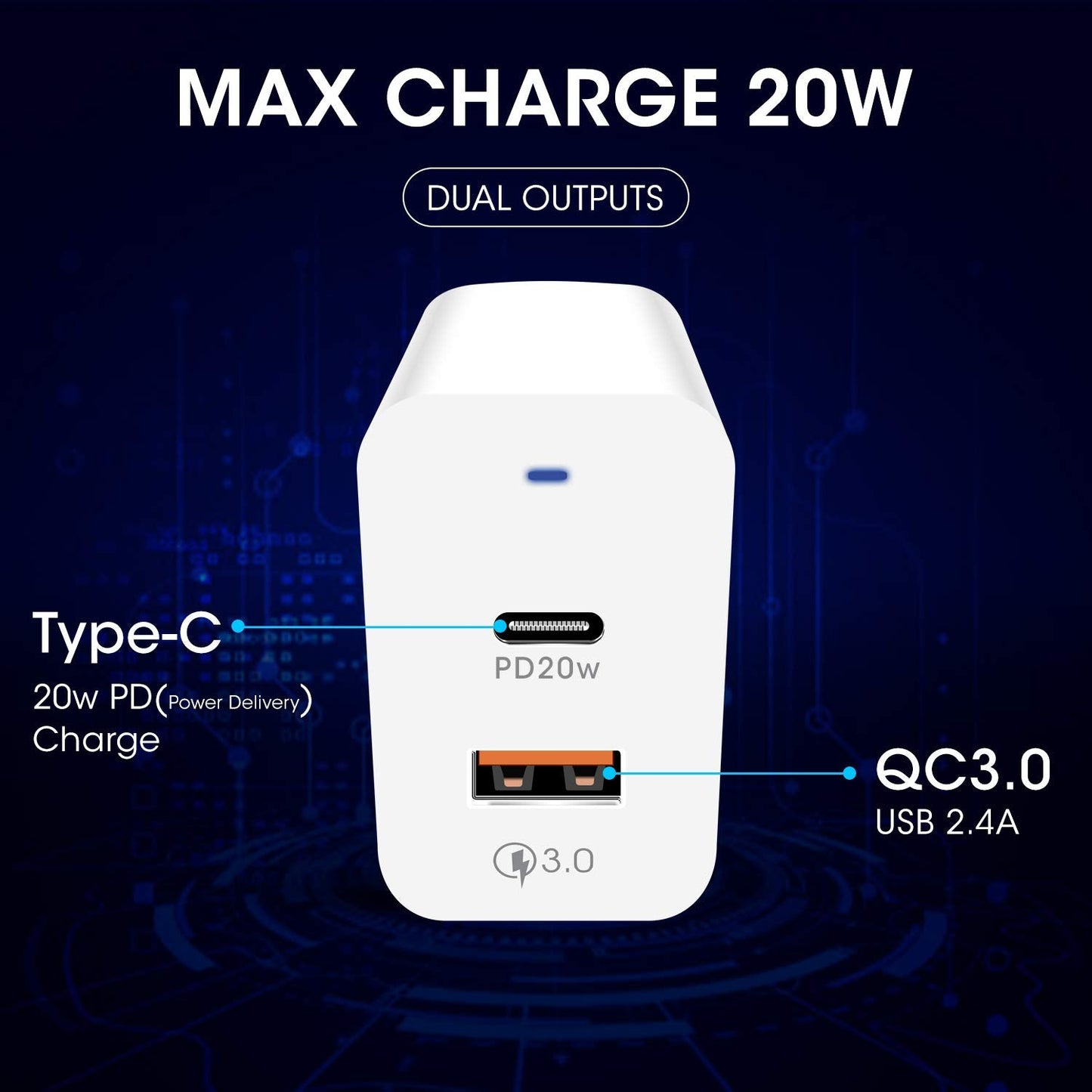 Powerup Max Charge 20w Usb Type-c Ultra Smart Wall Charger - White
