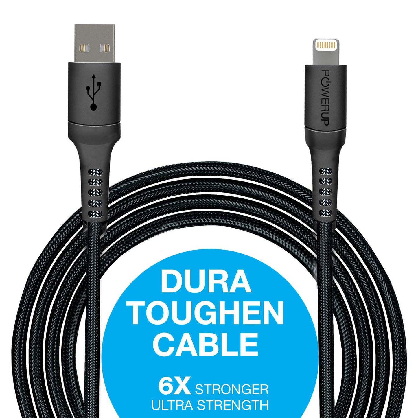 Powerup 3m Rubtough Apple Certified Charge & Sync Lightning Cable - Black