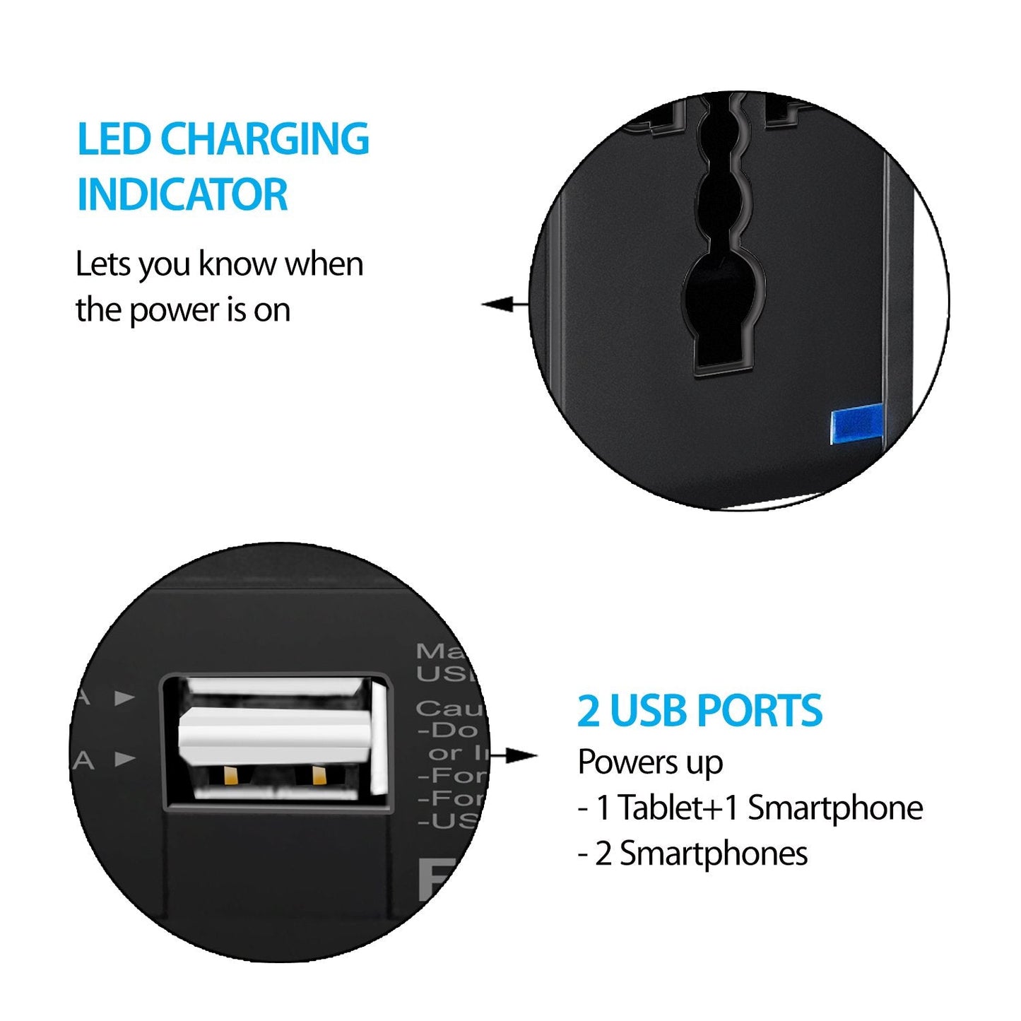 Powerup 2.1a World Travel Adapter Uk, Au, Us, Eu/ind With 2 Usb Port & Wall Charger - Black