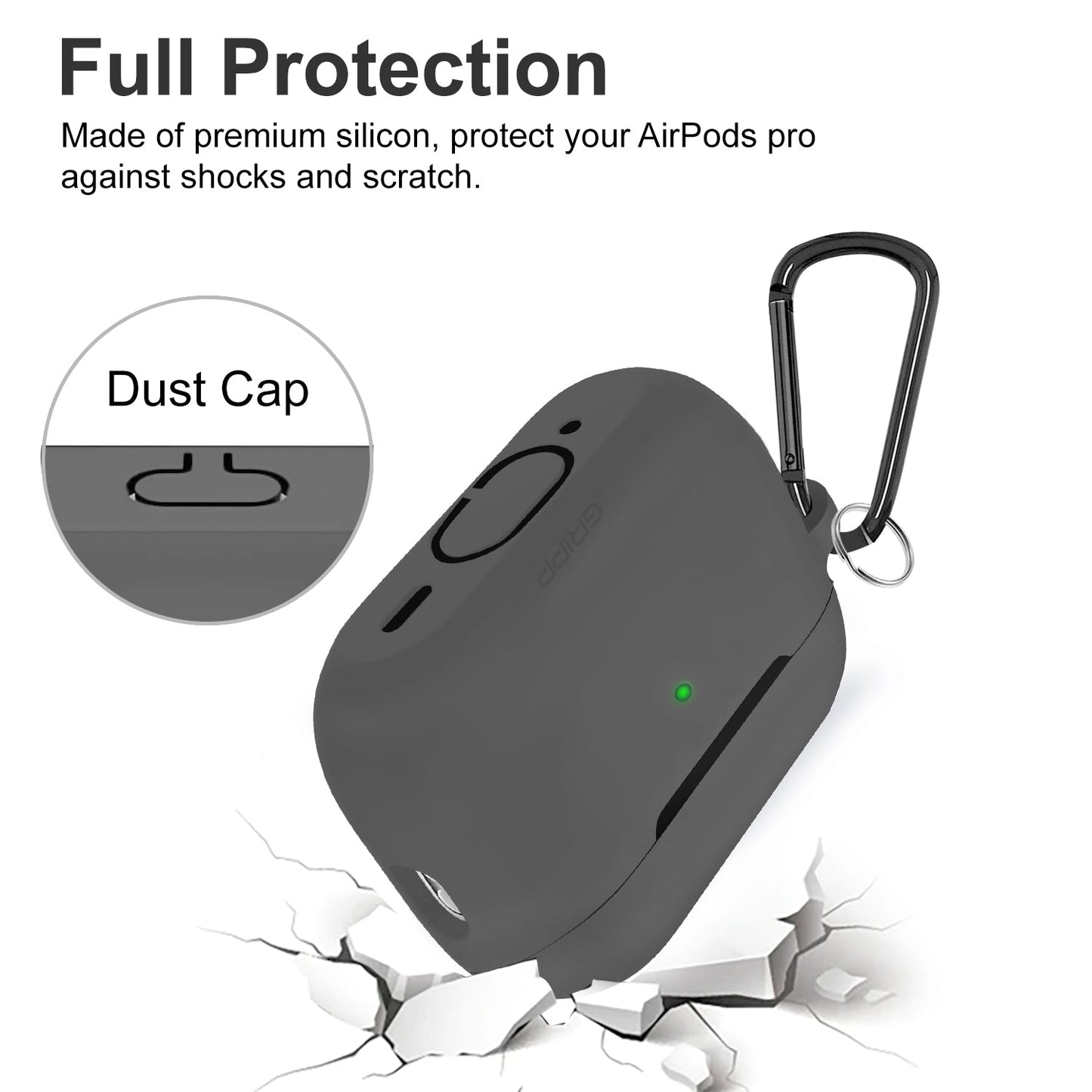 Gripp Rubon Airpods Pro 2 Case + Strap + Keyring Hook - Charcoal