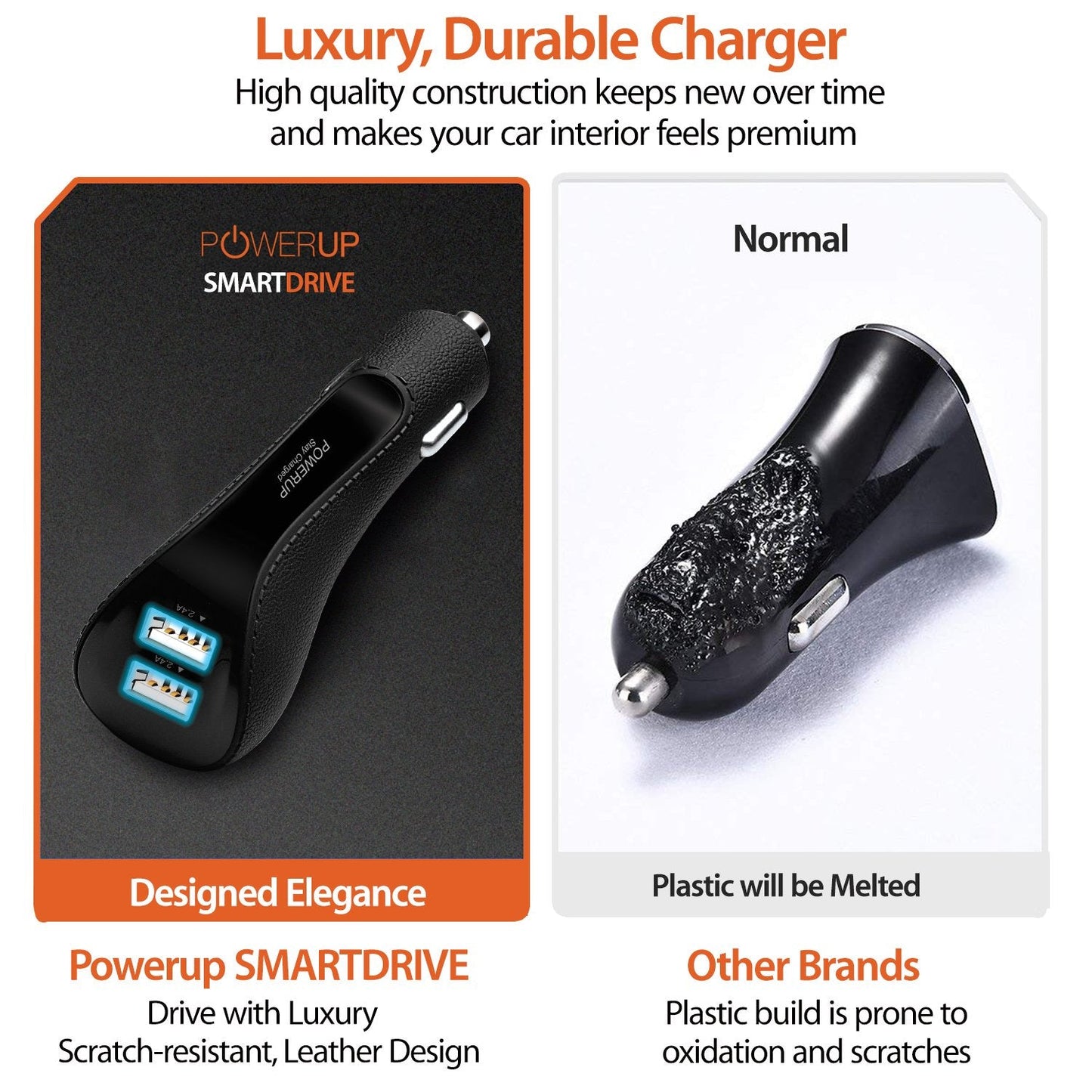 Powerup 4.8a Car Charger Fast Drive 2 Usb Port Ultra Smart - Black