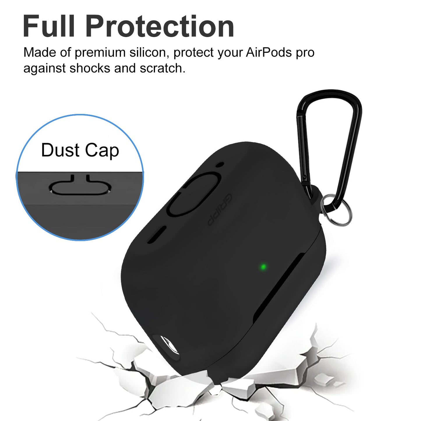 Gripp Rubon Airpods Pro 2 Case + Strap + Keyring Hook - Black