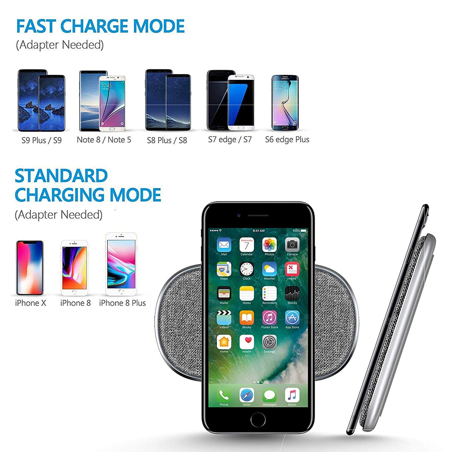 Powerup Power Desk Wireless Charger Dual Coil 15w Quick Charger - Grey