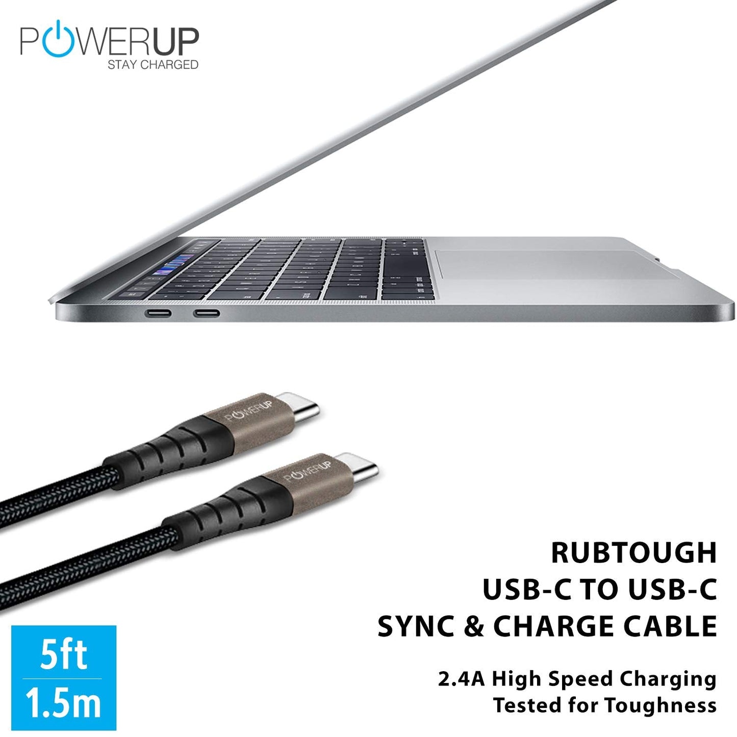 Powerup Usb-c To Usb-c Charging & Sync Cable With 1 Years Warranty - Black