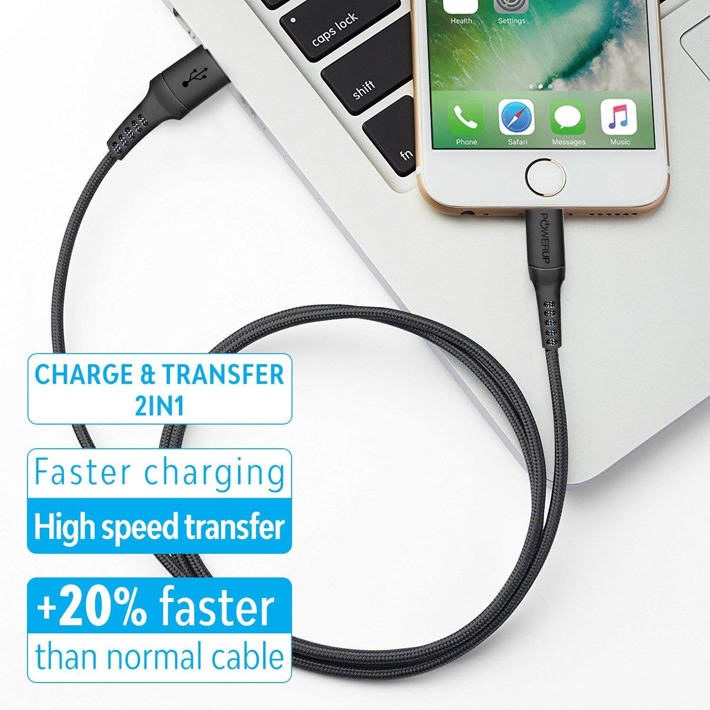 Powerup 3m Rubtough Apple Certified Charge & Sync Lightning Cable - Black