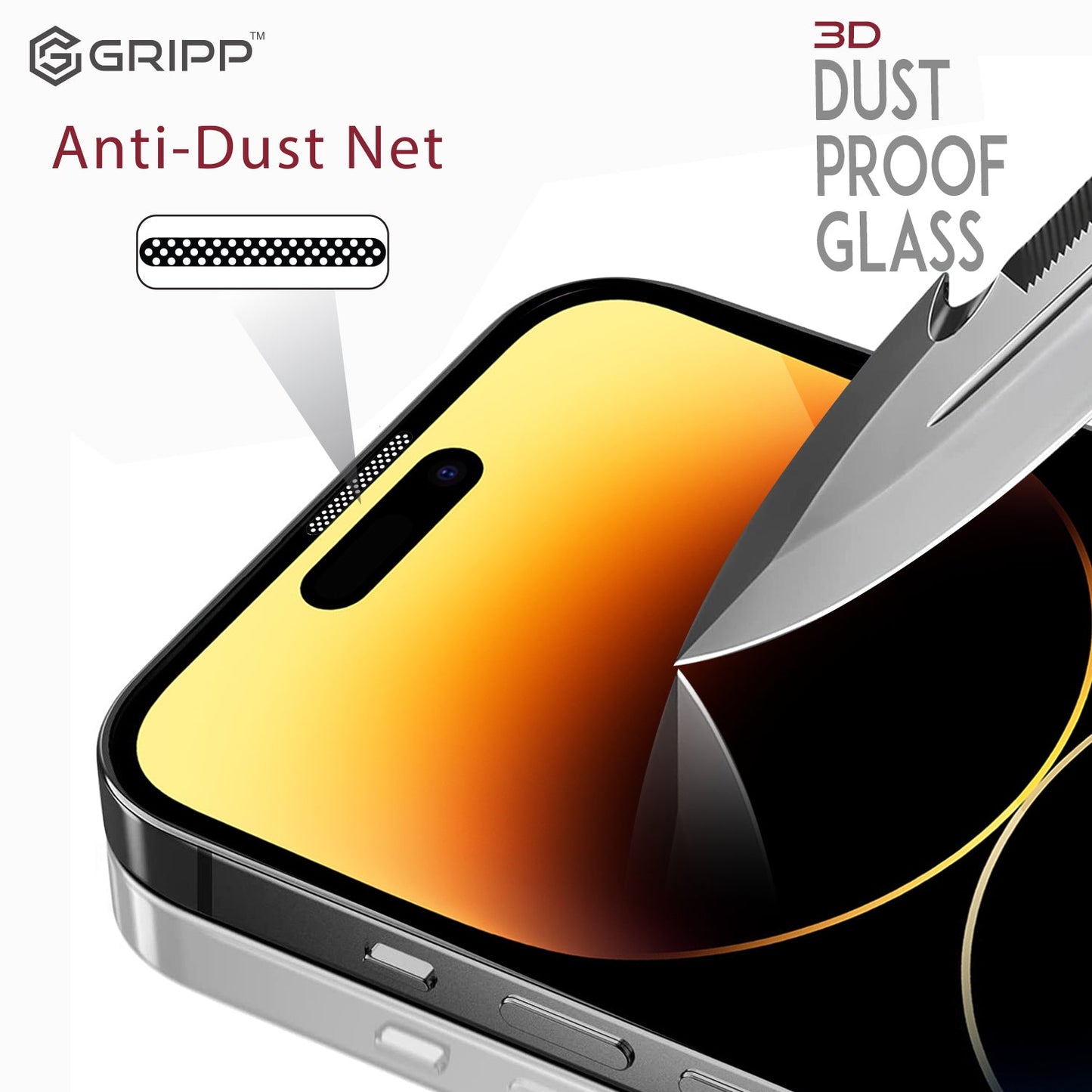 Gripp Dust Proof 3d Tempered Glass For Apple Iphone 14 Pro Max (6.7") - Black
