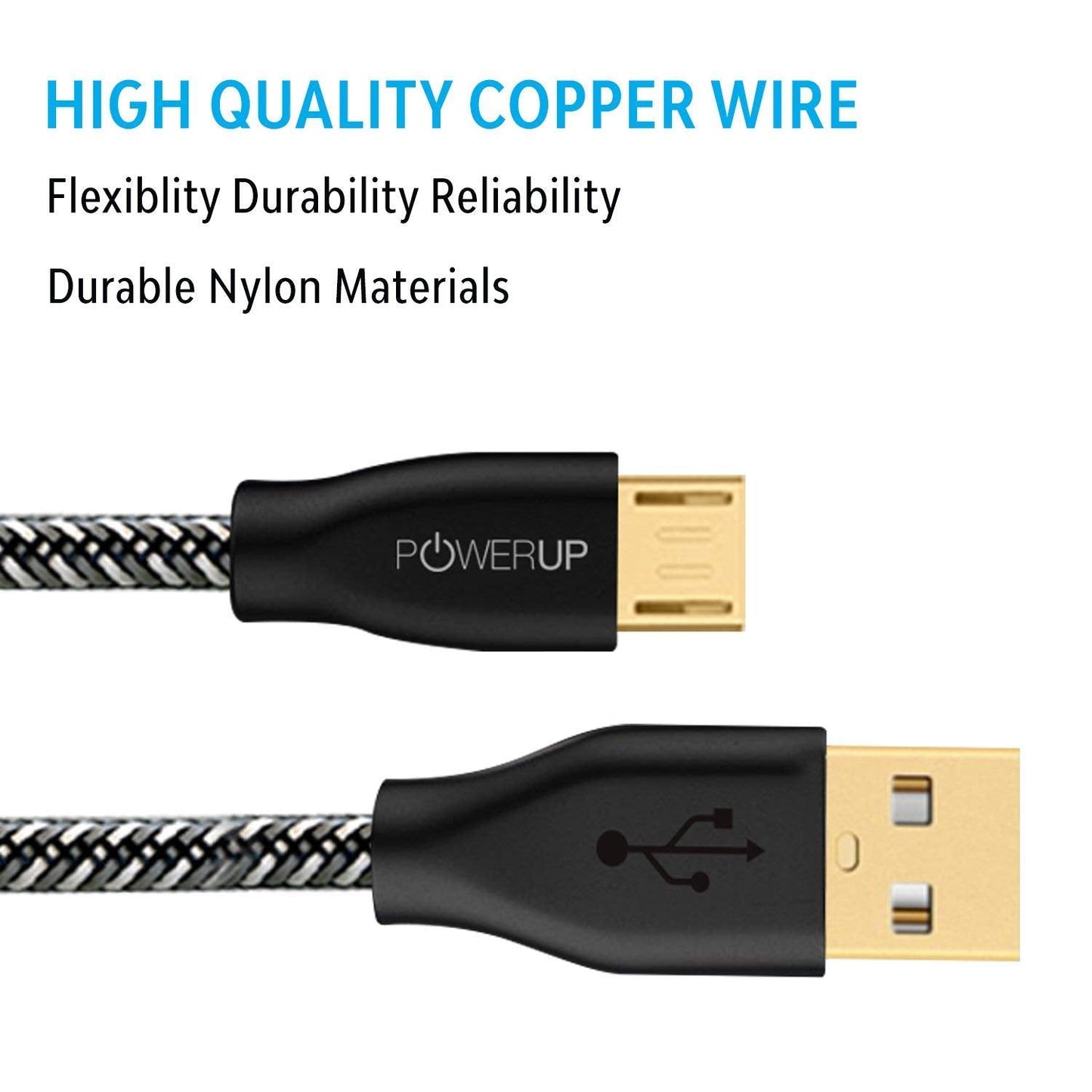 Powerup 1.5m Rubtough Micro-usb 2.4a Quick Charging Cable With 1 Year Warranty - Black