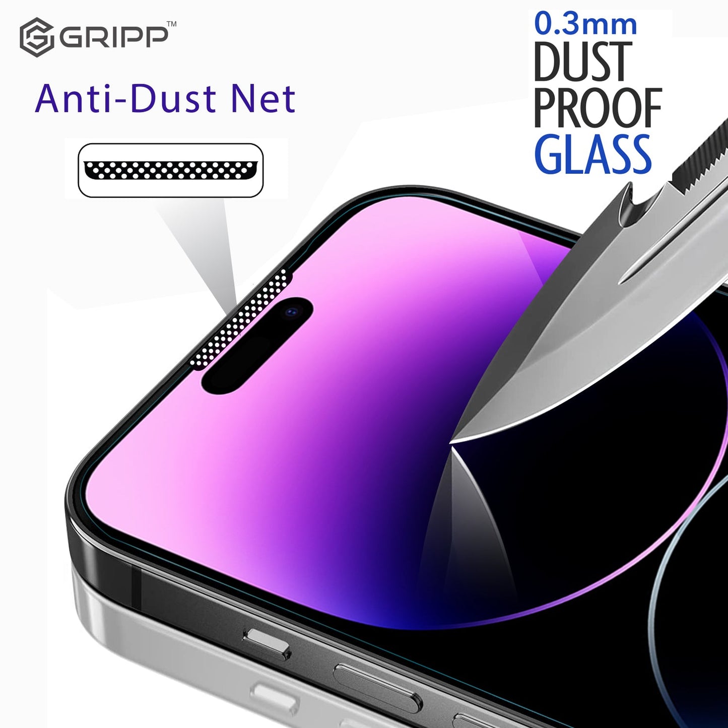 Gripp Dust Proof Tempered Glass 0.3mm For Apple Iphone 14 Pro (6.1") - Clear