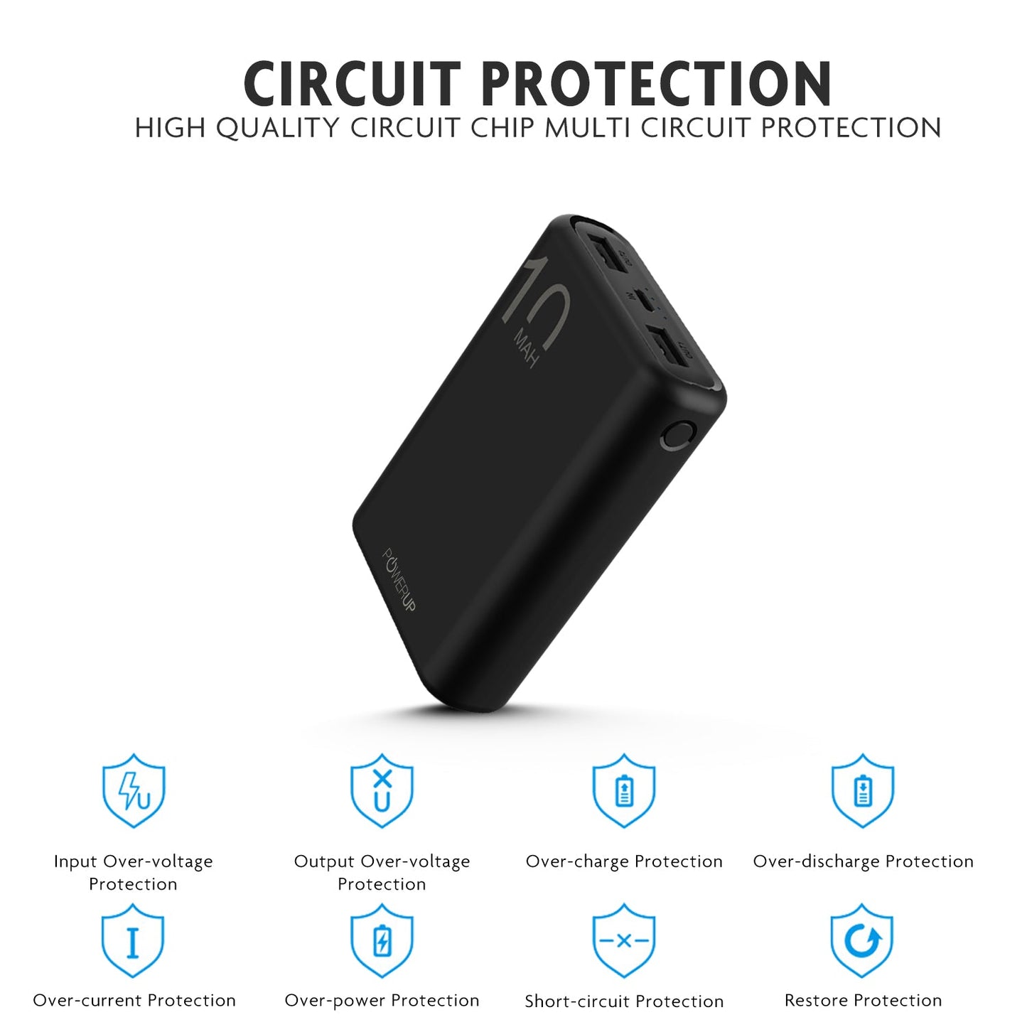 Powerup Small & Lightweight Ultra - Compact 10000mah Power Bank 2usb - Black