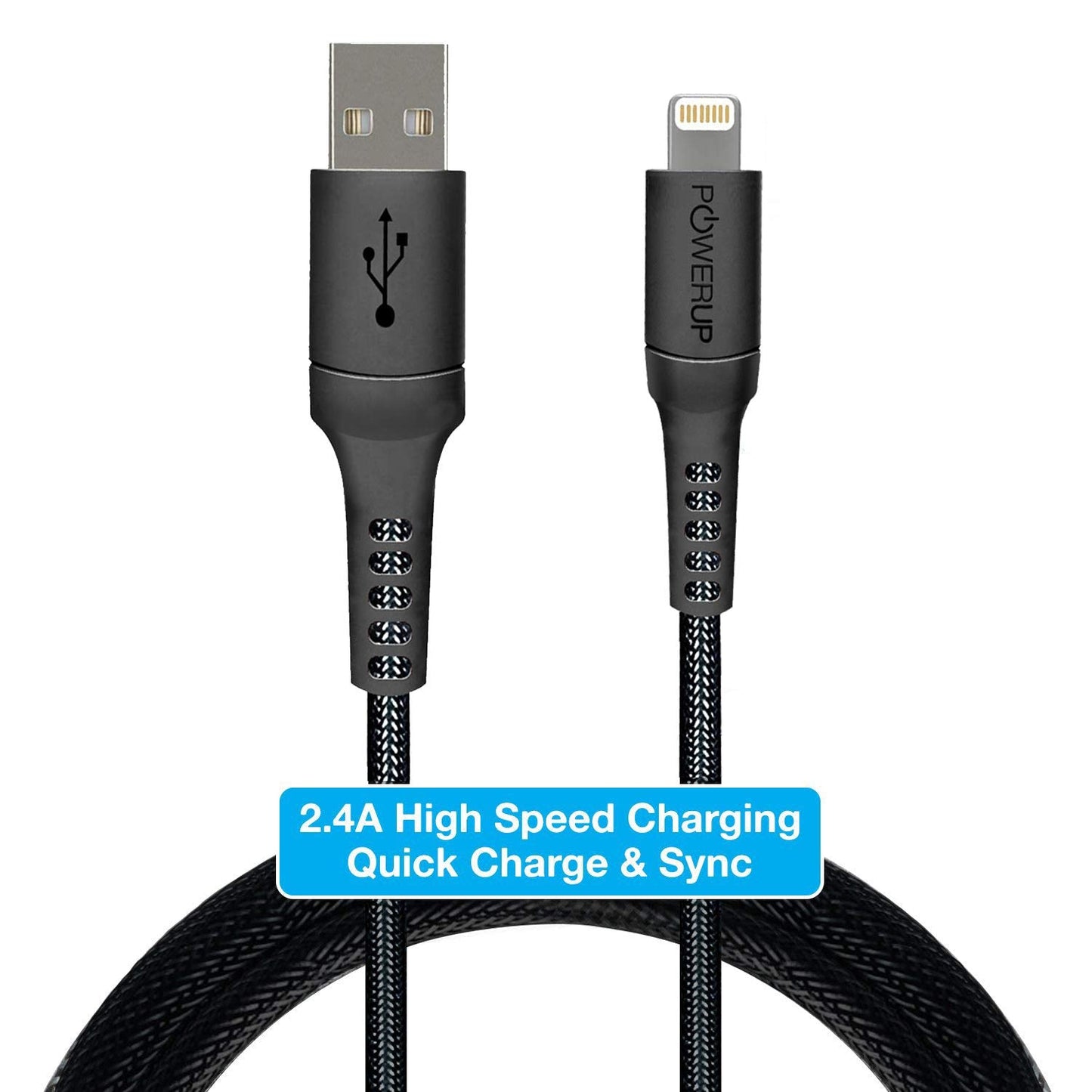 Powerup 3m Rubtough Apple Certified Charge & Sync Lightning Cable - Black