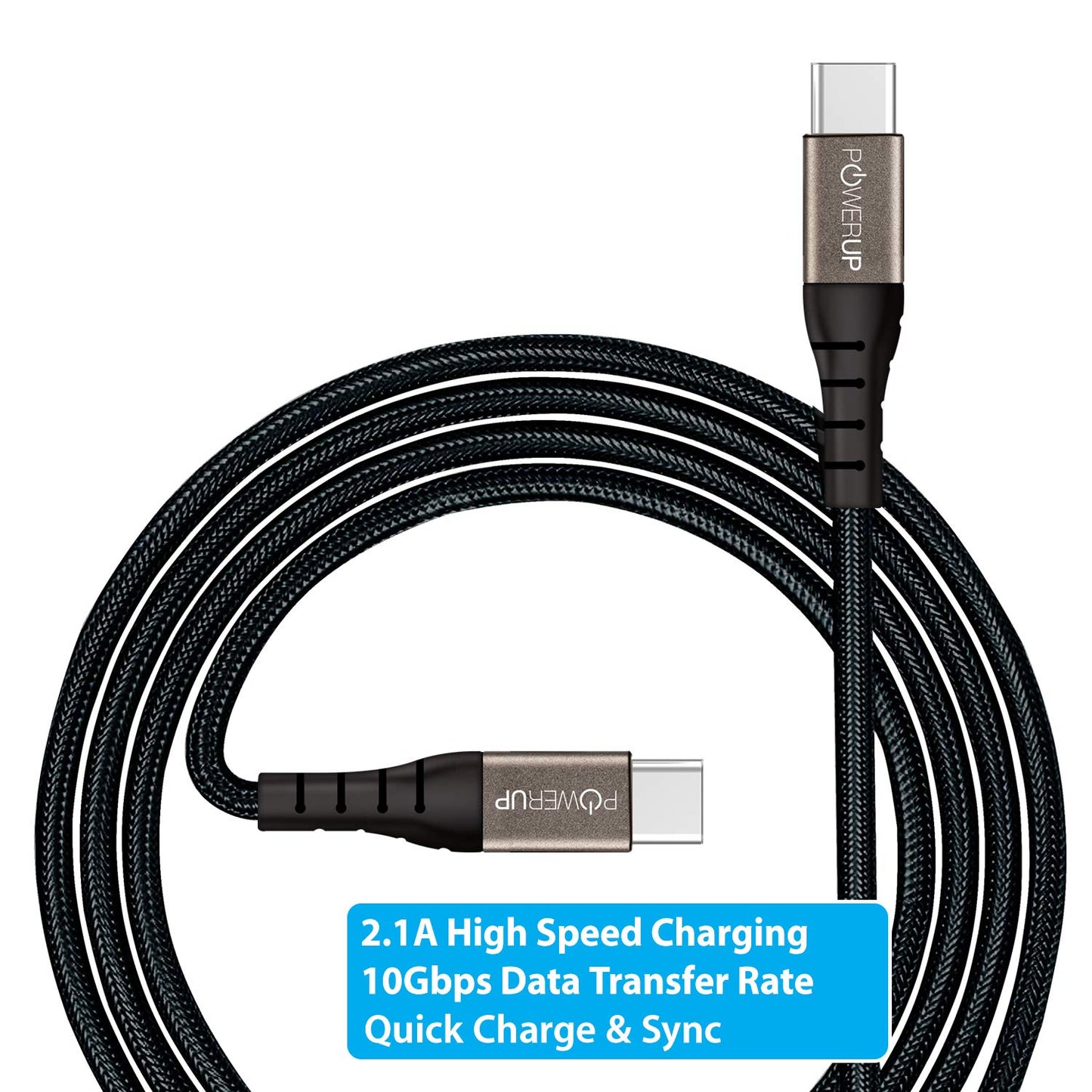Powerup Usb-c To Usb-c Charging & Sync Cable With 1 Years Warranty - Black