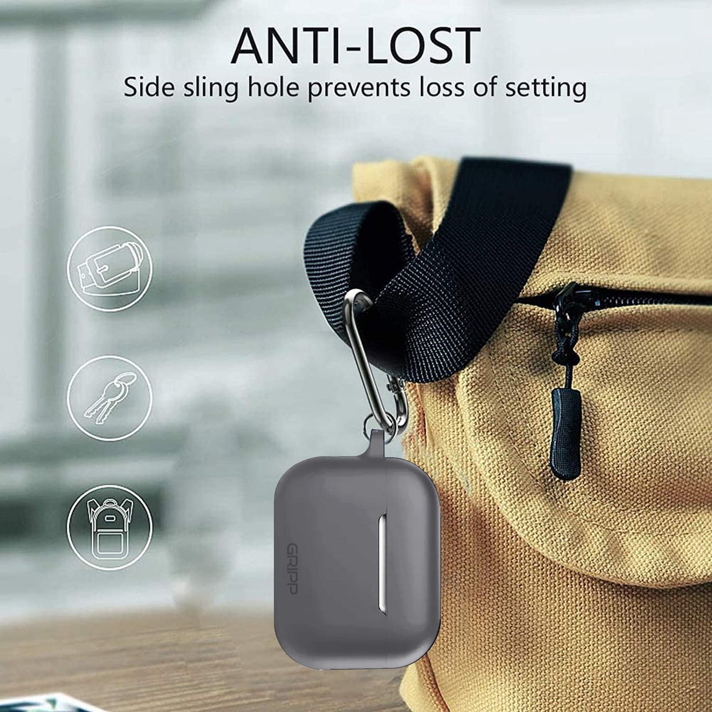 Gripp Rubon Airpods Pro 2 Case + Strap + Keyring Hook - Charcoal