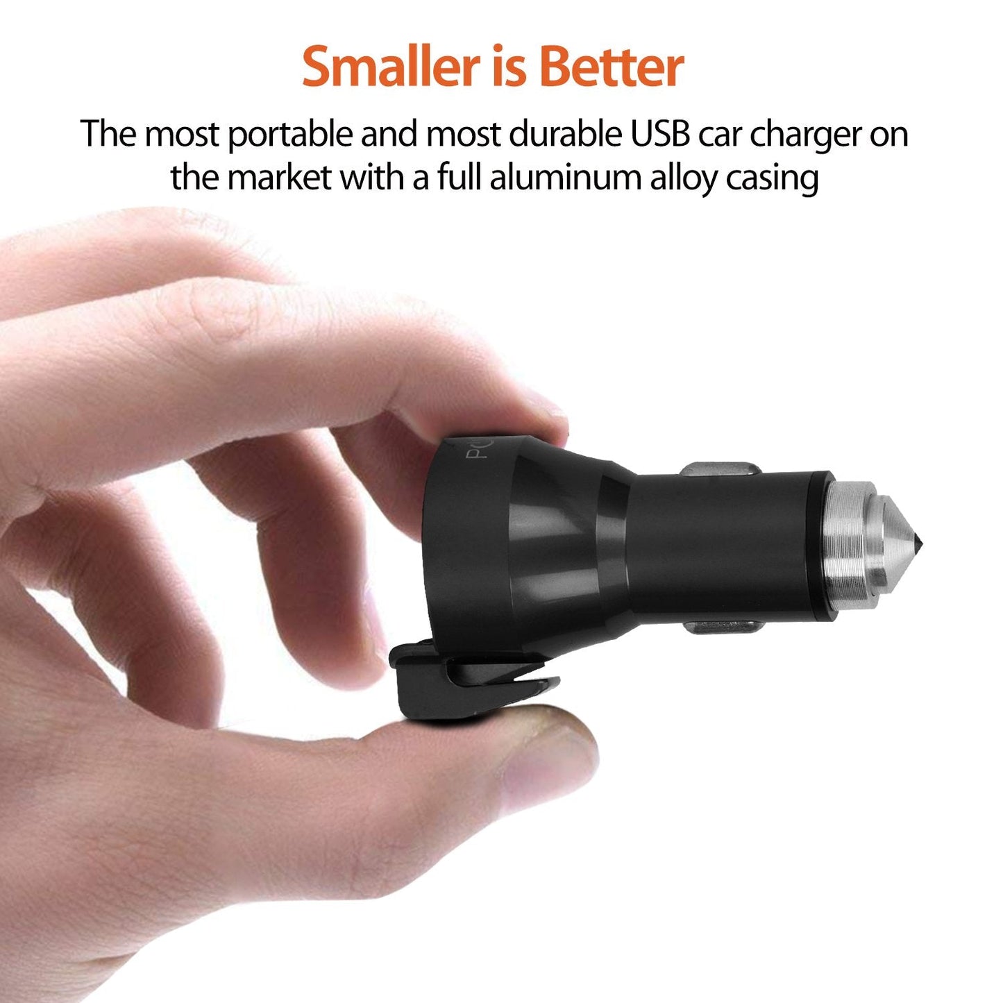 Powerup 4.8a Hammer Aluminium Car Charger Duo Usb Port - Black