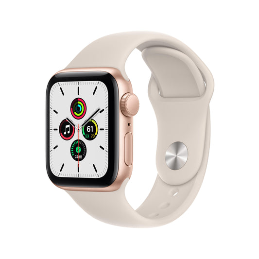 Apple Watch SE GPS, 40mm Gold Aluminium Case with Starlight Sport Band - Regular