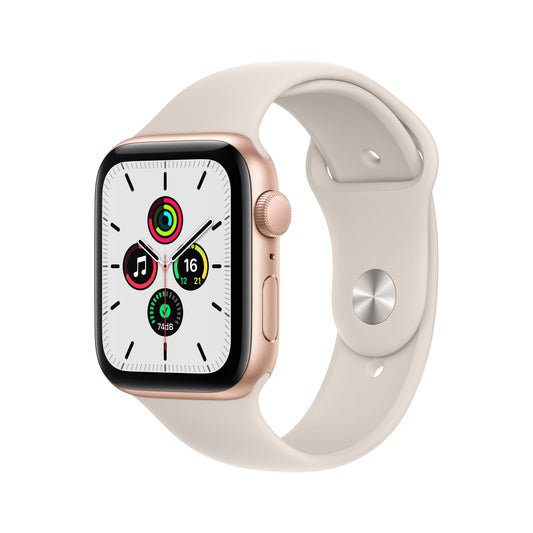 Apple Watch SE GPS, 44mm Gold Aluminium Case with Starlight Sport Band - Regular