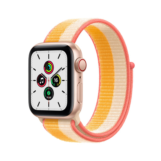 Apple Watch SE GPS + Cellular, 40mm Gold Aluminium Case with Maize/White Sport Loop