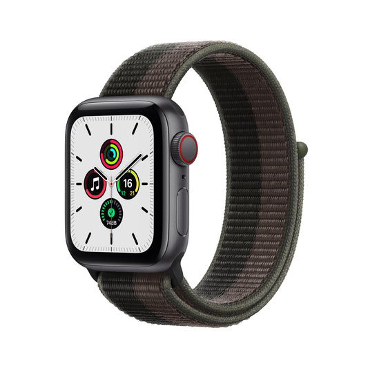 Apple Watch SE GPS + Cellular, 40mm Space Grey Aluminium Case with Tornado/Grey Sport Loop