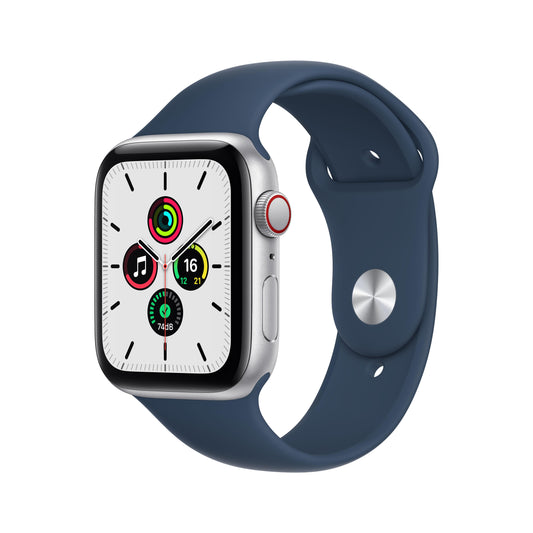 Apple Watch SE GPS + Cellular, 44mm Silver Aluminium Case with Abyss Blue Sport Band - Regular