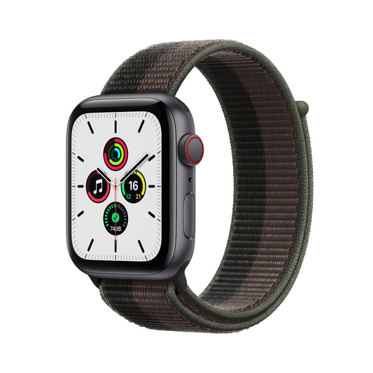 Apple Watch SE GPS + Cellular, 44mm Space Grey Aluminium Case with Tornado/Grey Sport Loop
