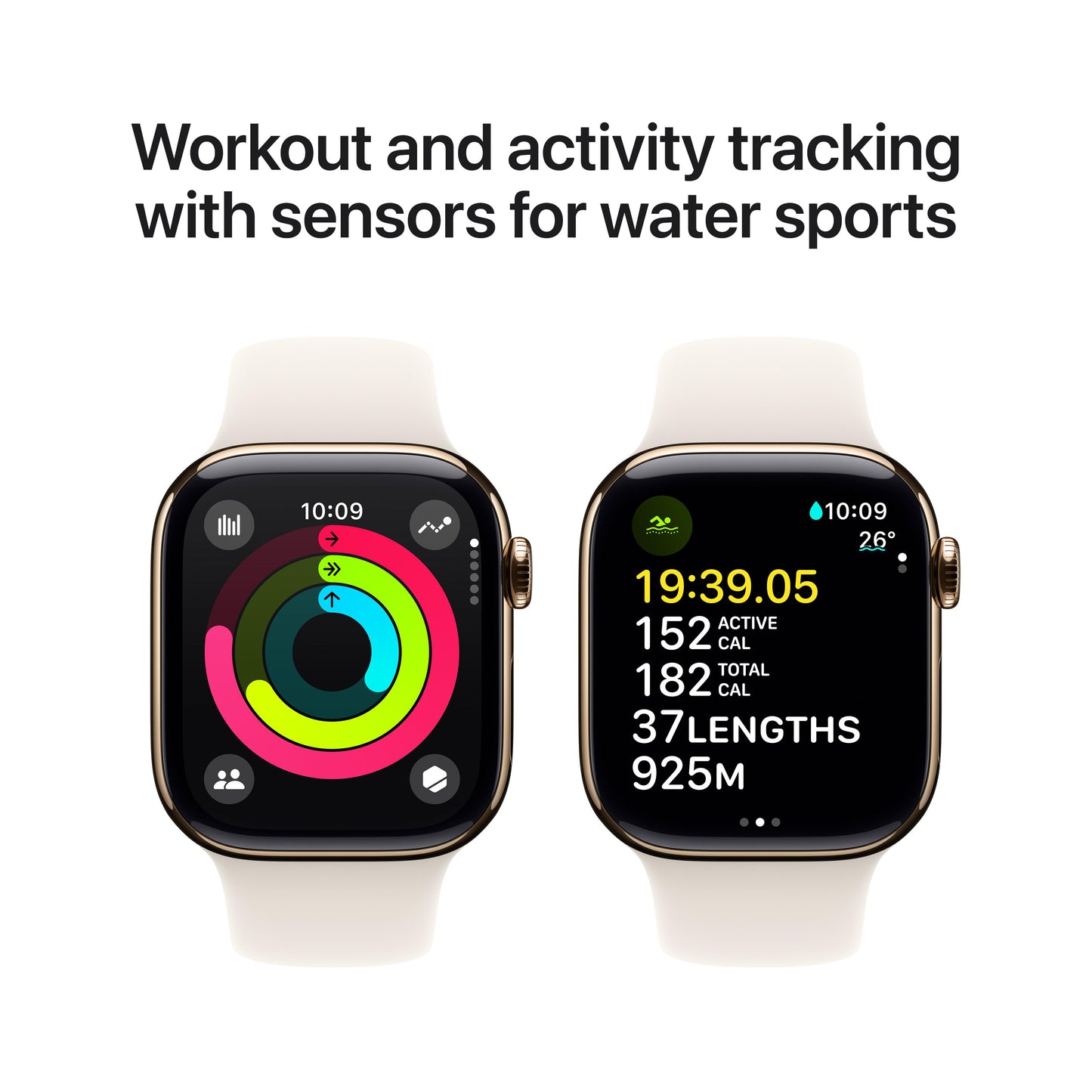 Apple Watch Series 10 GPS + Cellular 42mm Gold Titanium Case with Starlight Sport Band - M/L