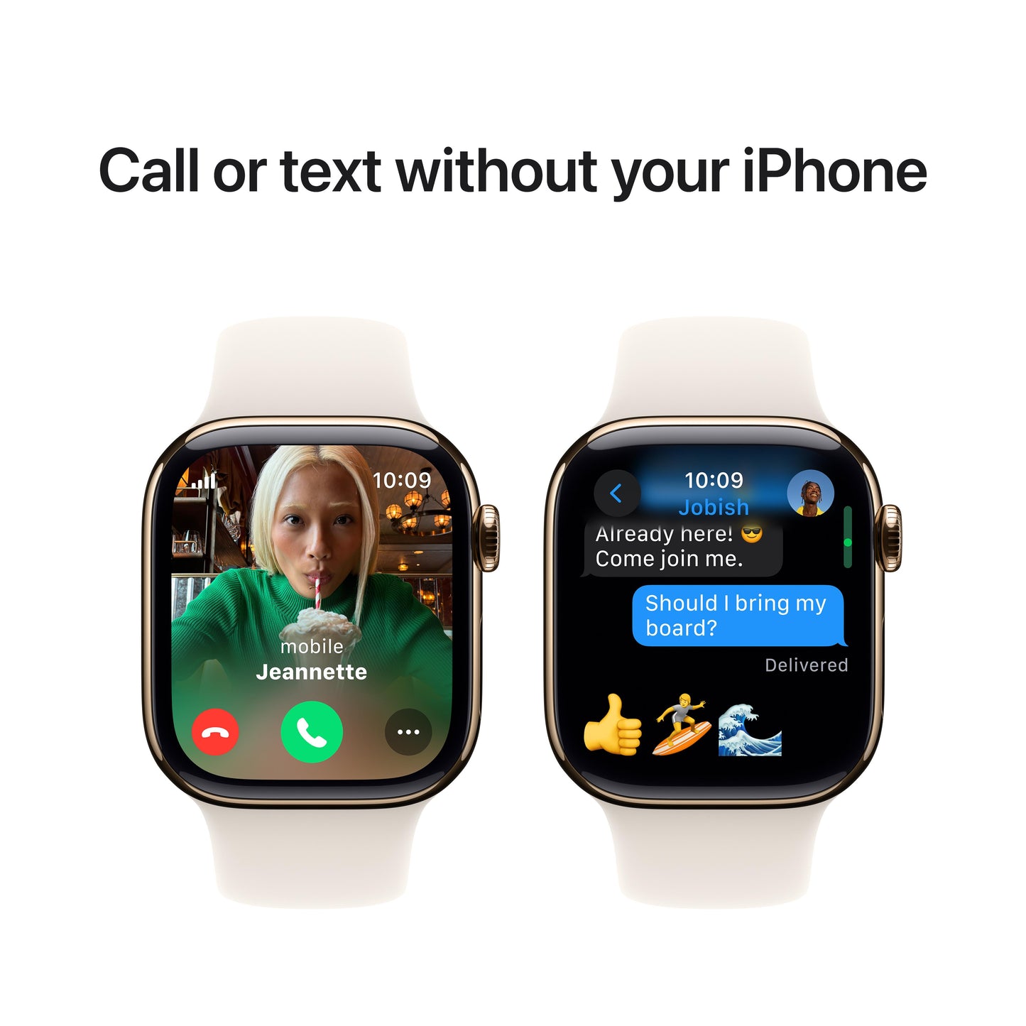 Apple Watch Series 10 GPS + Cellular 42mm Gold Titanium Case with Starlight Sport Band - M/L