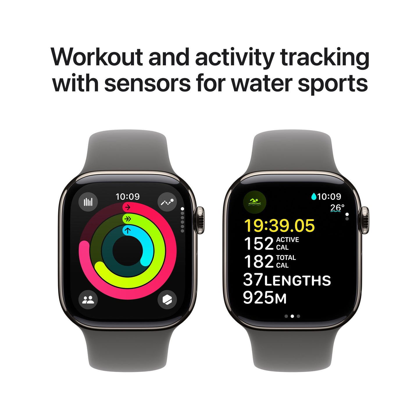 Apple Watch Series 10 GPS + Cellular 42mm Natural Titanium Case with Stone Grey Sport Band - S/M