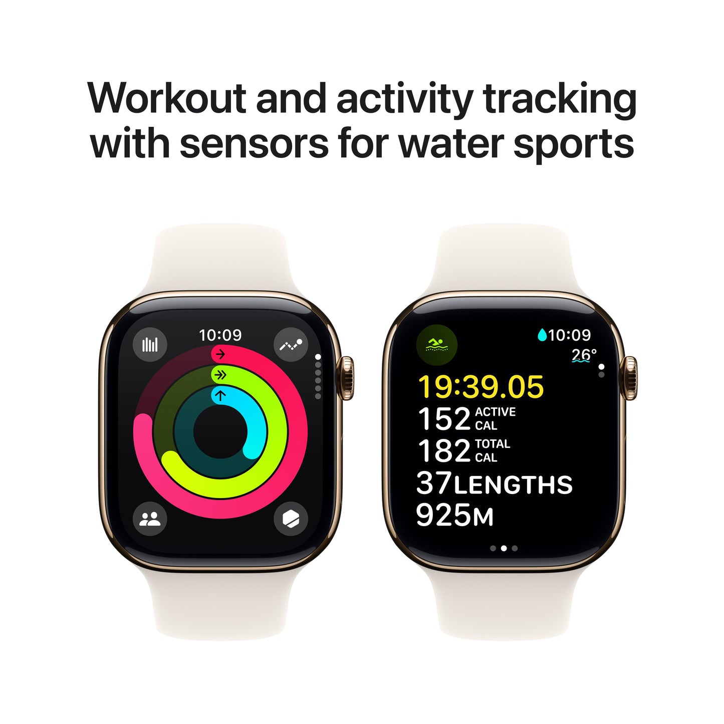 Apple Watch Series 10 GPS + Cellular 46mm Gold Titanium Case with Starlight Sport Band - M/L