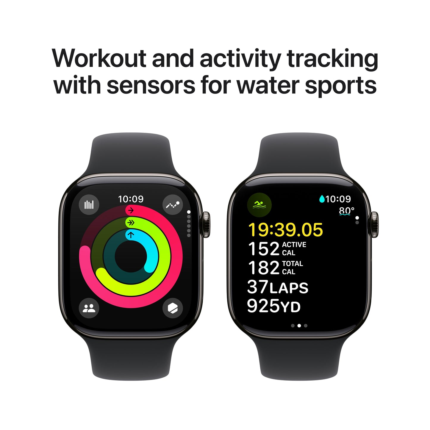 Apple Watch Series 10 GPS + Cellular 46mm Slate Titanium Case with Black Sport Band - M/L
