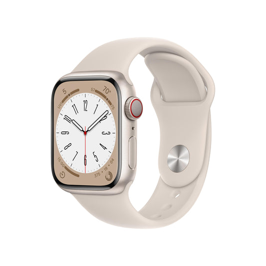 Apple Watch Series 8 GPS + Cellular 41mm Starlight Aluminium Case with Starlight Sport Band - Regular