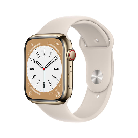 Apple Watch Series 8 GPS + Cellular 45mm Gold Stainless Steel Case with Starlight Sport Band - Regular