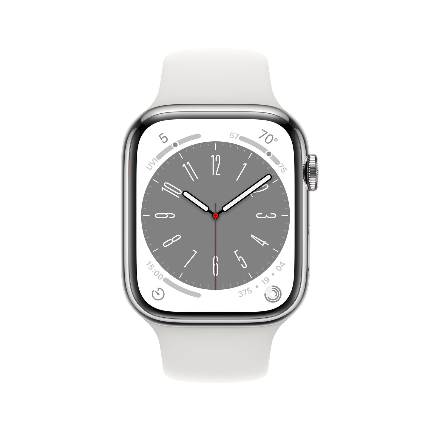 Apple Watch Series 8 GPS + Cellular 45mm Silver Stainless Steel Case with White Sport Band - Regular