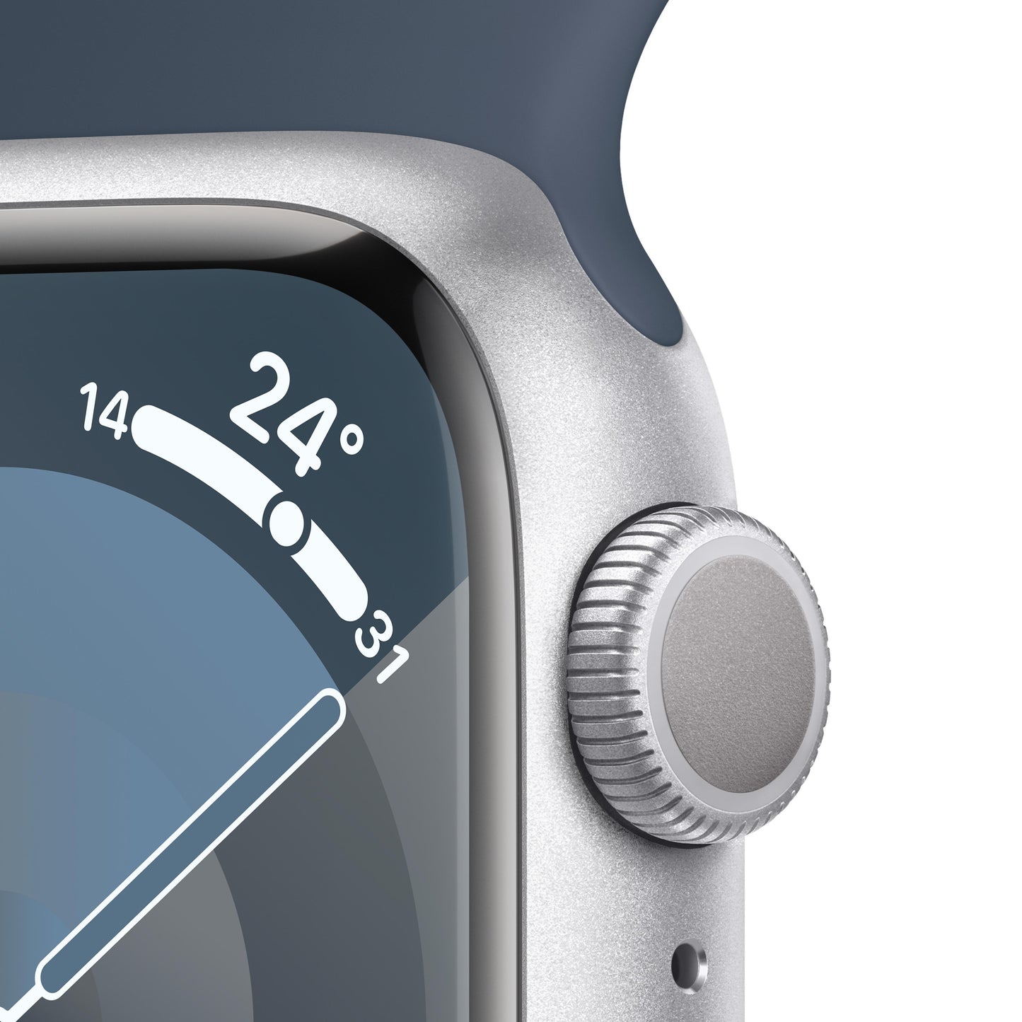 Apple Watch Series 9 GPS 41mm Silver Aluminium Case with Storm Blue Sport Band - S/M