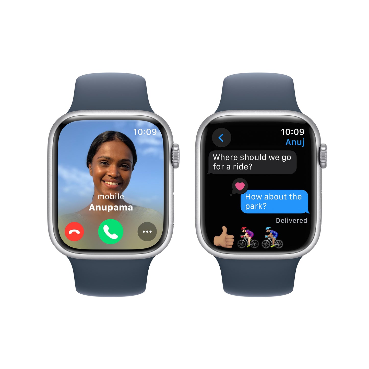Apple Watch Series 9 GPS 45mm Silver Aluminium Case with Storm Blue Sport Band - S/M