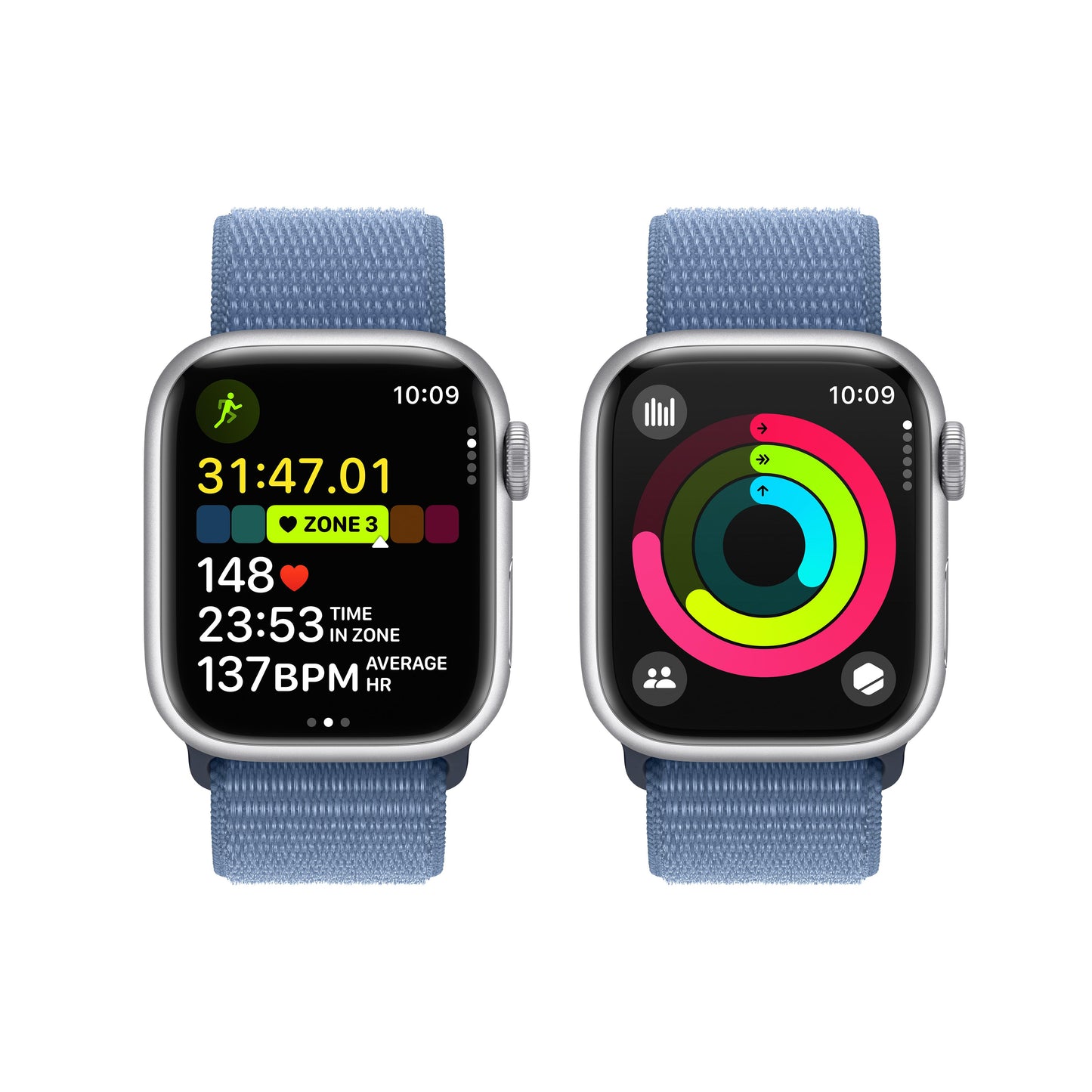Apple Watch Series 9 GPS + Cellular 41mm Silver Aluminium Case with Winter Blue Sport Loop