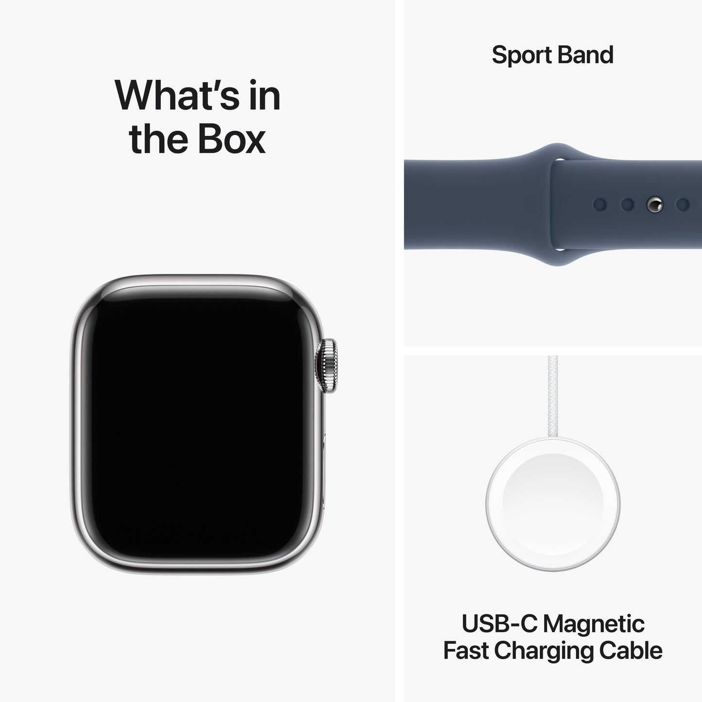 Apple Watch Series 9 GPS + Cellular 41mm Silver Stainless Steel Case with Storm Blue Sport Band - M/L