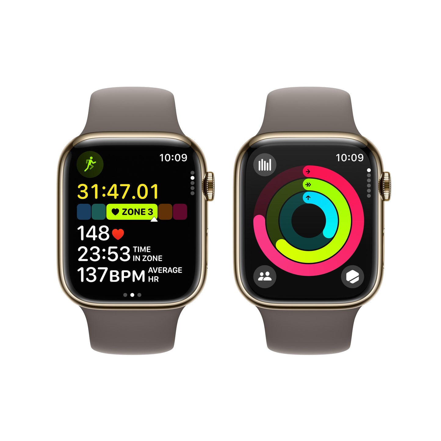 Apple Watch Series 9 GPS + Cellular 45mm Gold Stainless Steel Case with Clay Sport Band - S/M