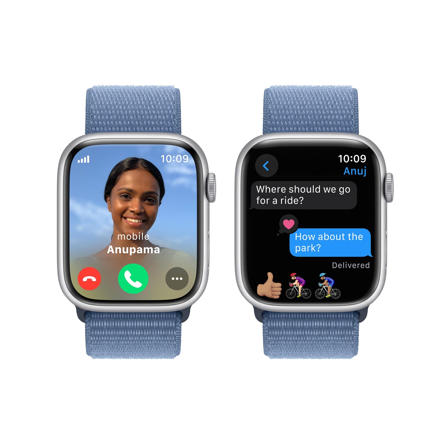 Apple Watch Series 9 GPS + Cellular 45mm Silver Aluminium Case with Winter Blue Sport Loop