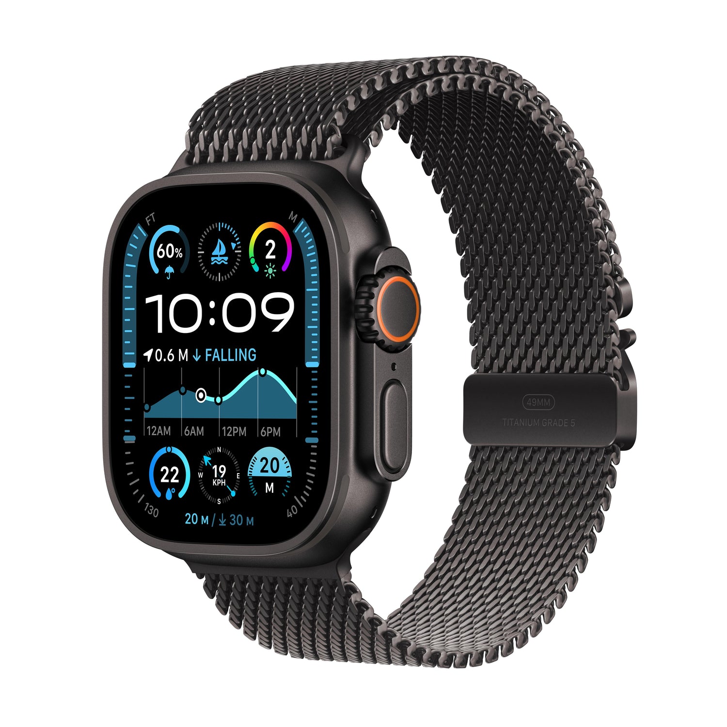 Apple Watch Ultra 2 GPS + Cellular 49mm Black Titanium Case with Black Titanium Milanese Loop - Large