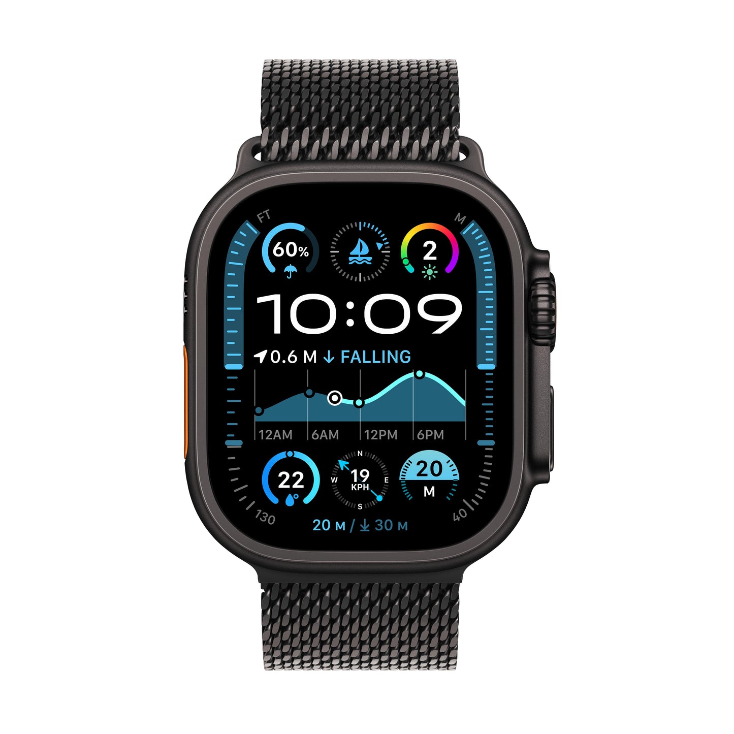 Apple Watch Ultra 2 GPS + Cellular 49mm Black Titanium Case with Black Titanium Milanese Loop - Medium