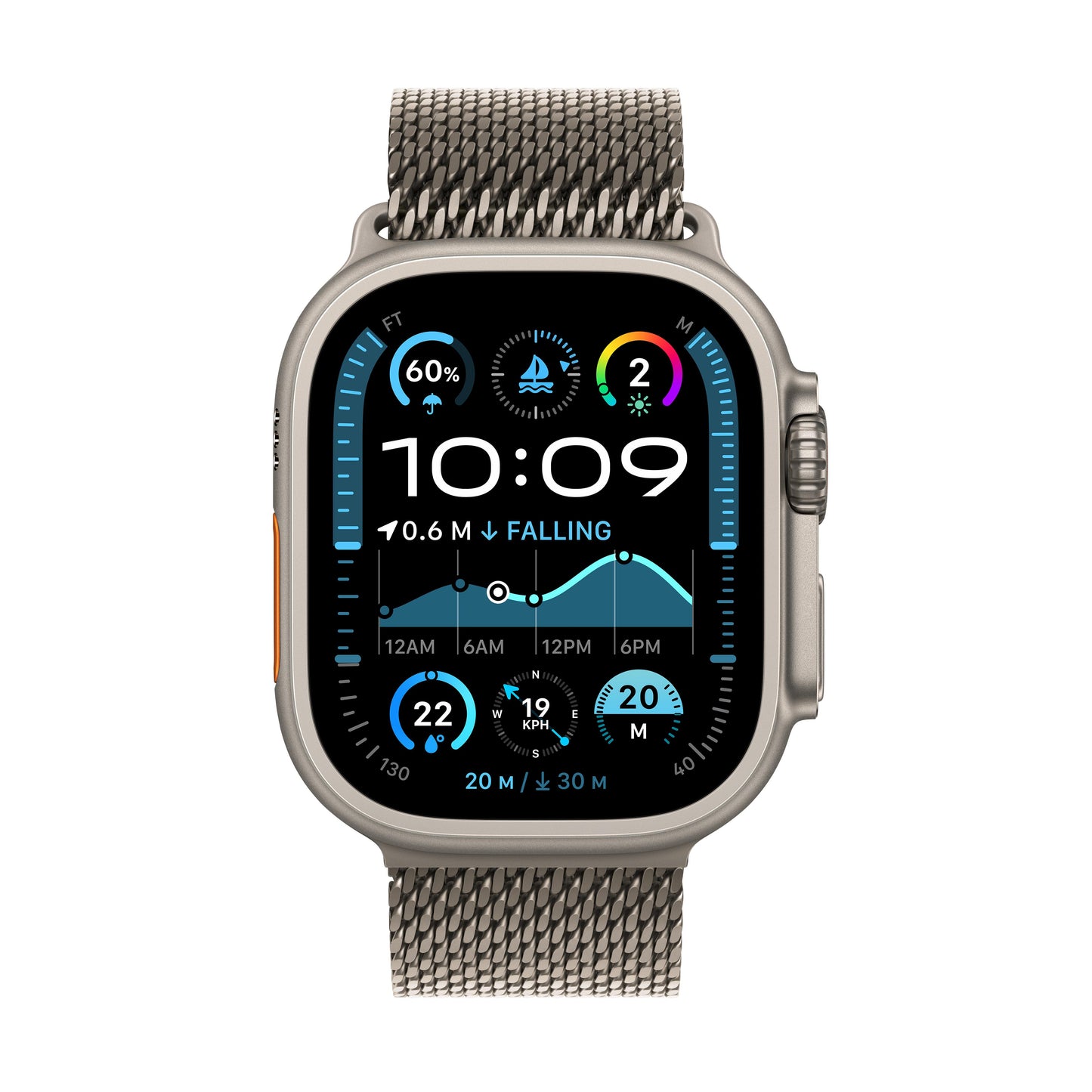 Apple Watch Ultra 2 GPS + Cellular 49mm Natural Titanium Case with Natural Titanium Milanese Loop - Medium